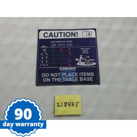 LABEL  MAXIMUM LOAD/DO NOT PLACE TX20 Shop STERIS Product Number 218435
