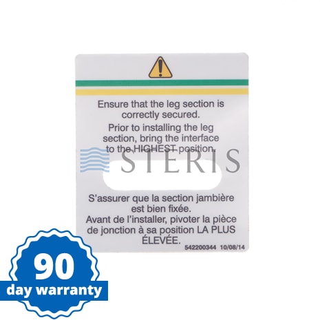 STERIS Product Number 542200344 Label  Position PJ