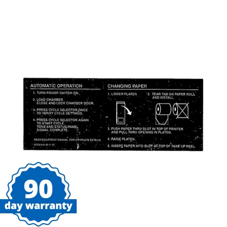 STERIS Product Number P093908516 PLATE  OPERATION INSTRUCT