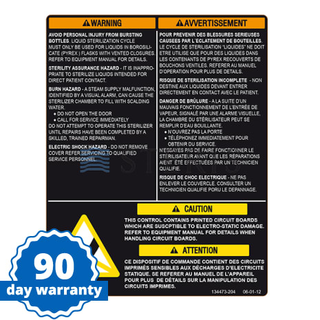 DECAL  WARNING Shop STERIS Product Number P134473204