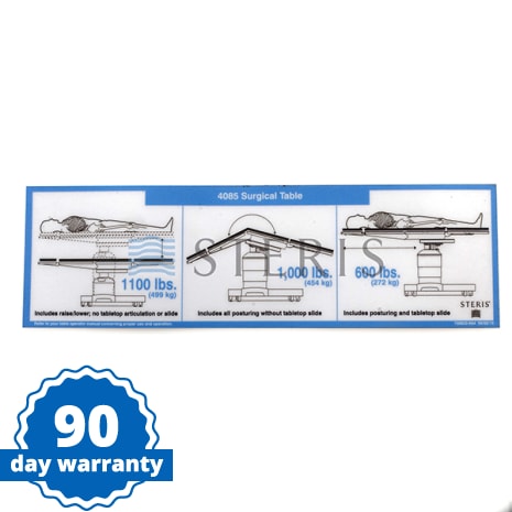 LABEL WGHT LIMIT-4085  #4 Shop STERIS Product Number P150832664