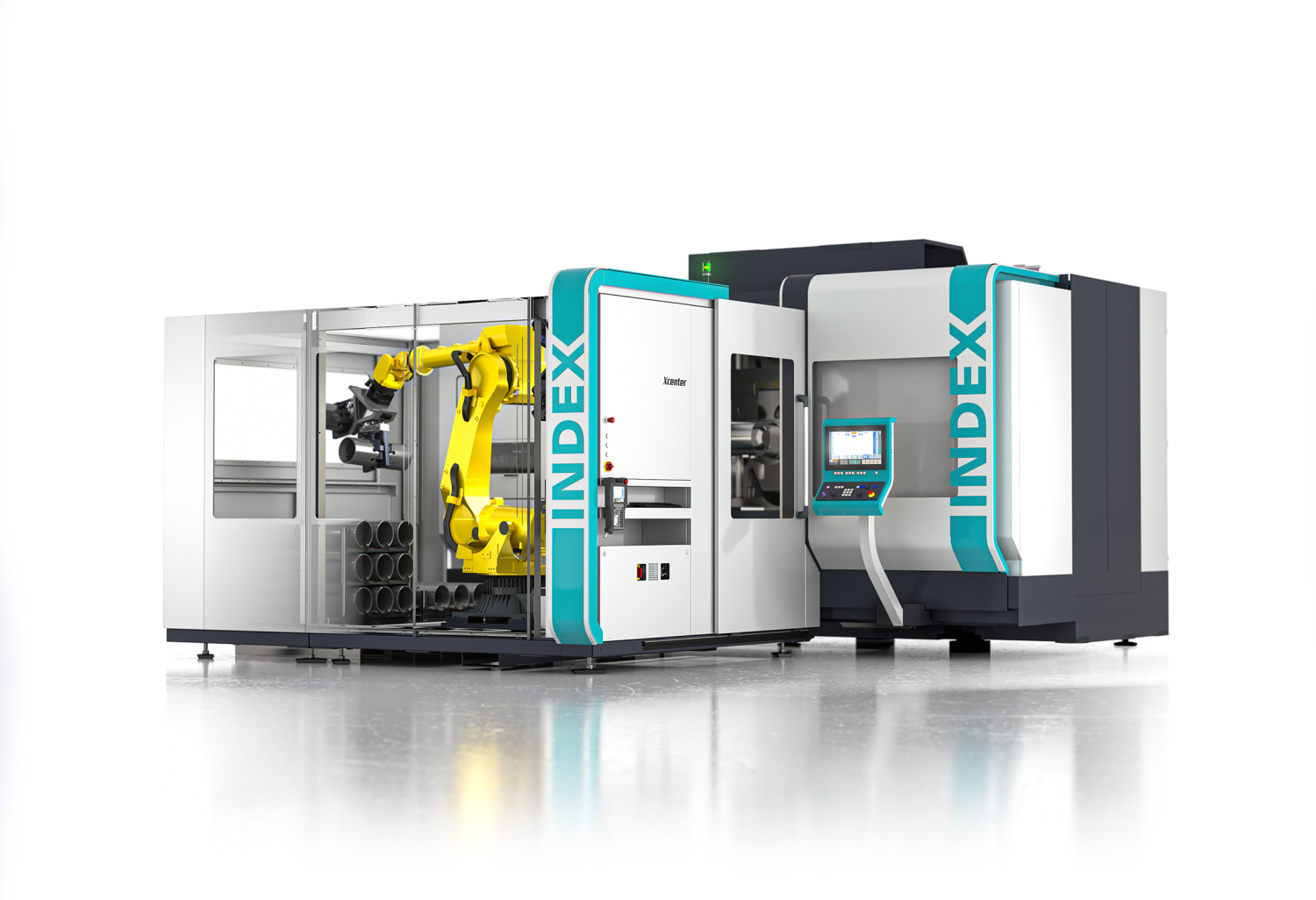 Dreh-Fräszentrum INDEX G400 mit Roboterzelle iXcenter für die leistungsstarke Bearbeitung von großen Werkstücken (© Index)