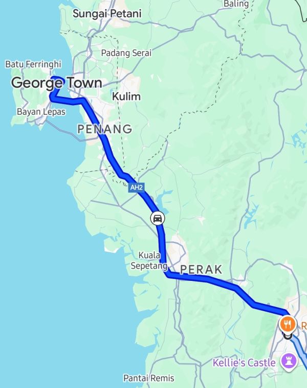Map of Georgetown to Ipoh