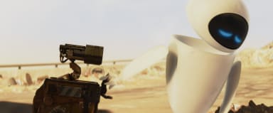 Wall-E and Eve holding hands