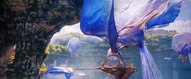 Screenshot of the movie. Bio-spaceships in Avatar: Fire and Ash