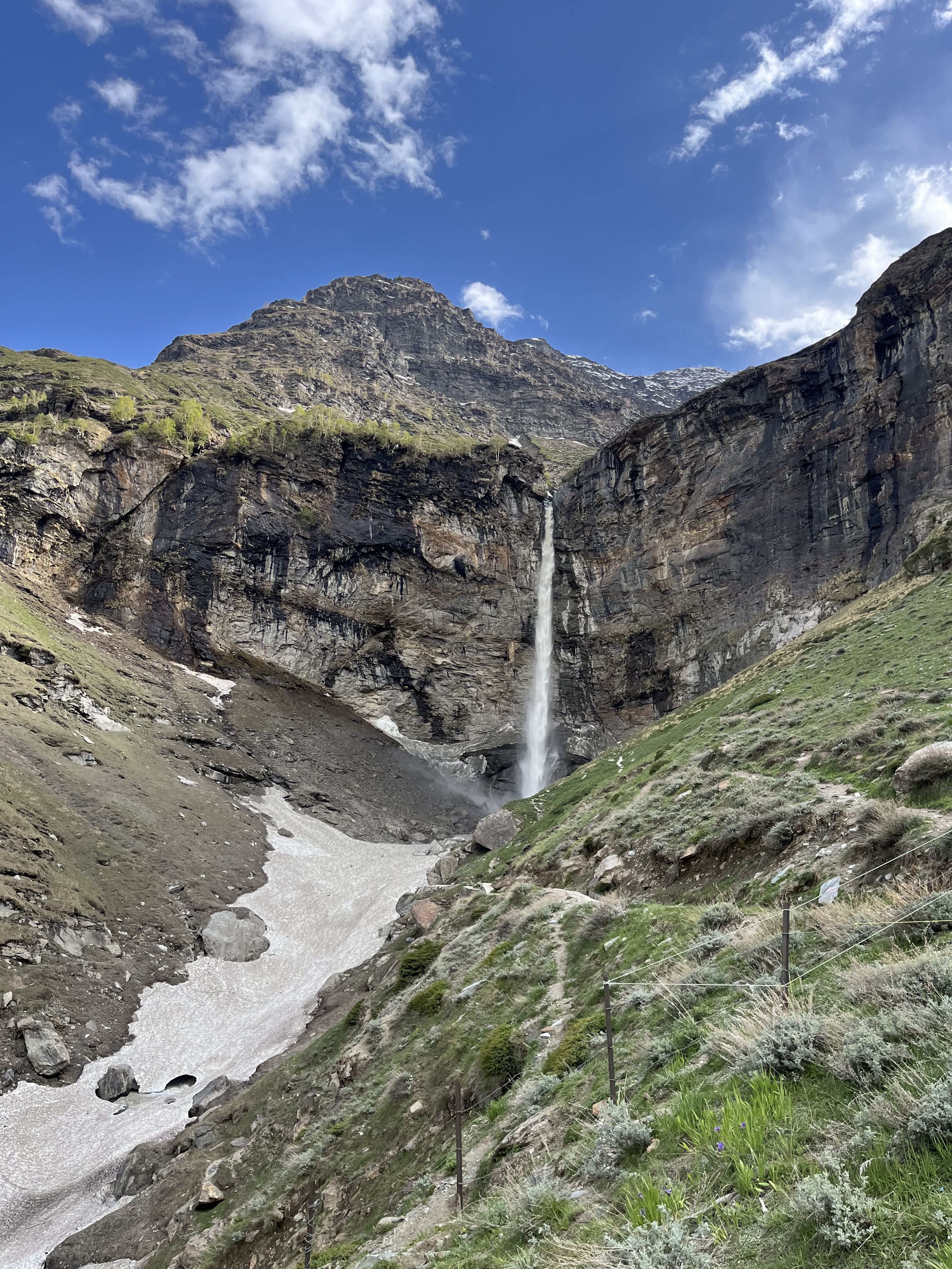 Sissu Waterfall from afar and at the base