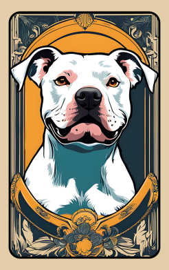 Sticker para tarjeta de Perro Pitbull blanco con manchas rosas y marco