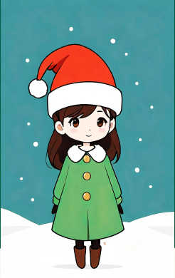 Sticker para tarjeta de Dibujo de niña con outfit para navidad