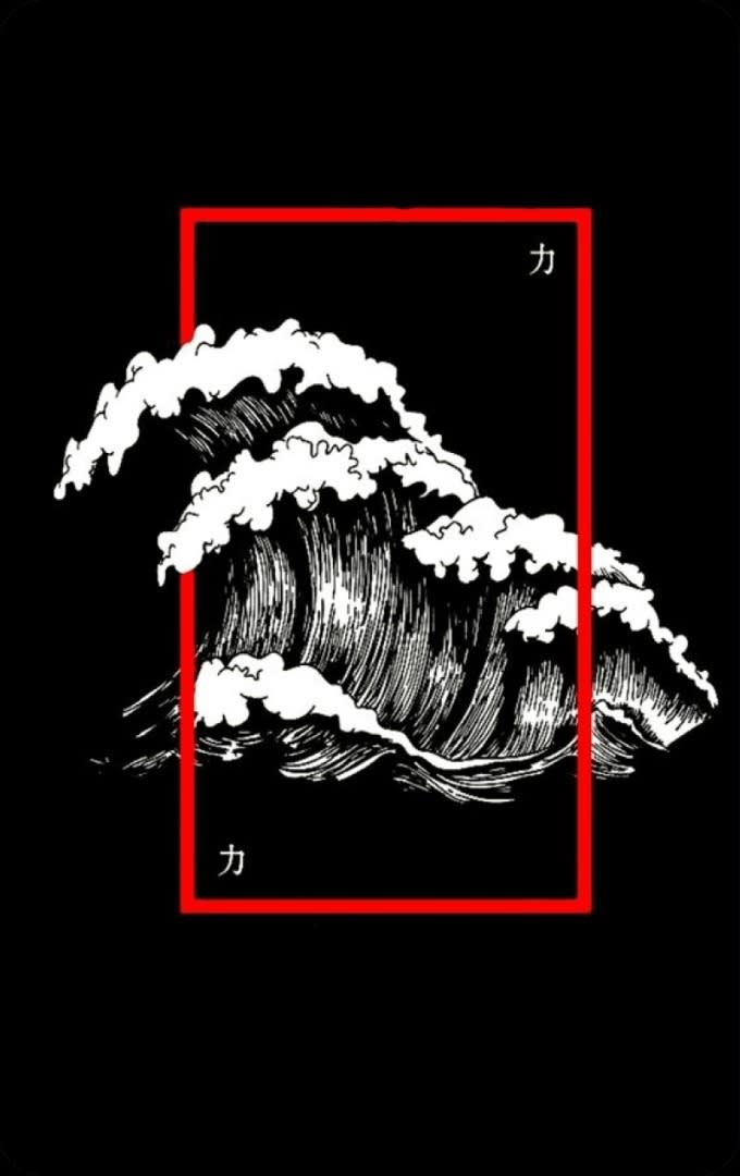 Sticker de Olas b/n con marco rojo para tarjeta de metro, débito, metrobus, crédito | Sticky Covers