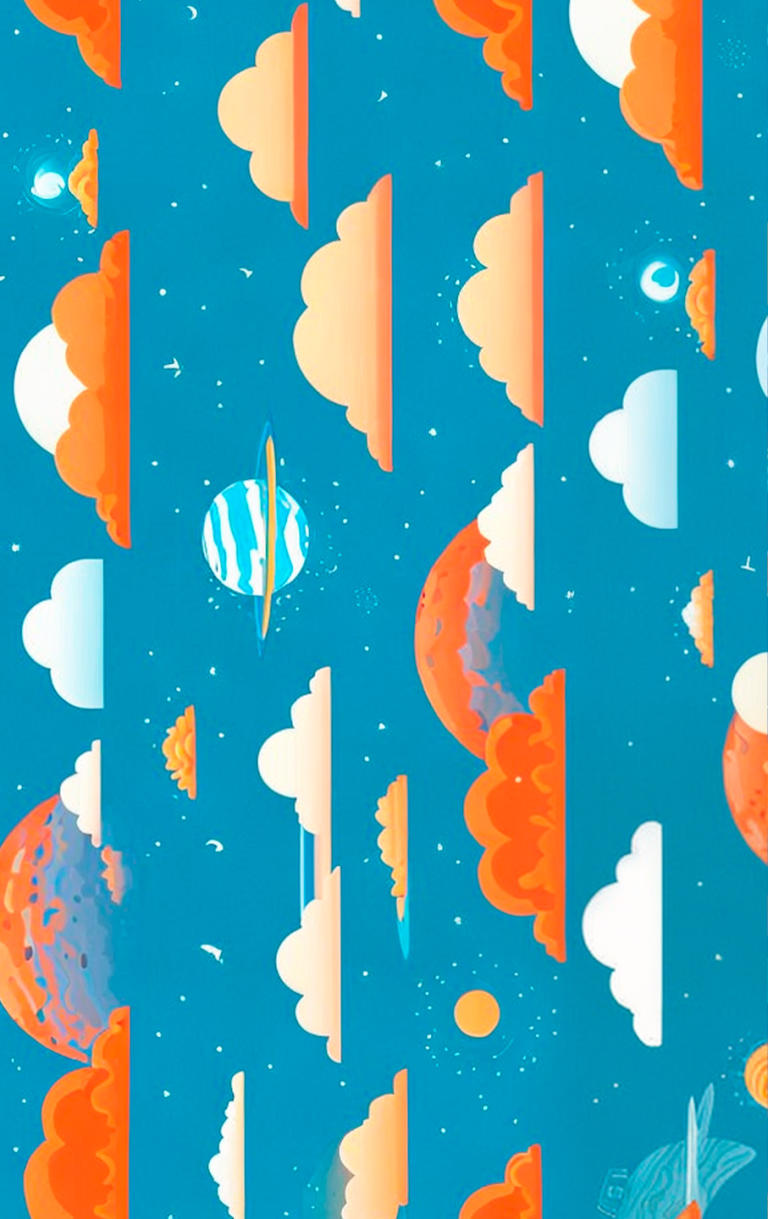 Sticker de Cielo azul con nubes y planetas naranjas para tarjeta de metro, débito, metrobus, crédito | Sticky Covers