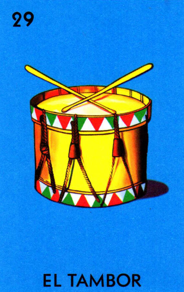 Sticker de El Tambor Lotería Mexicana para tarjeta de metro, débito, metrobus, crédito | Sticky Covers