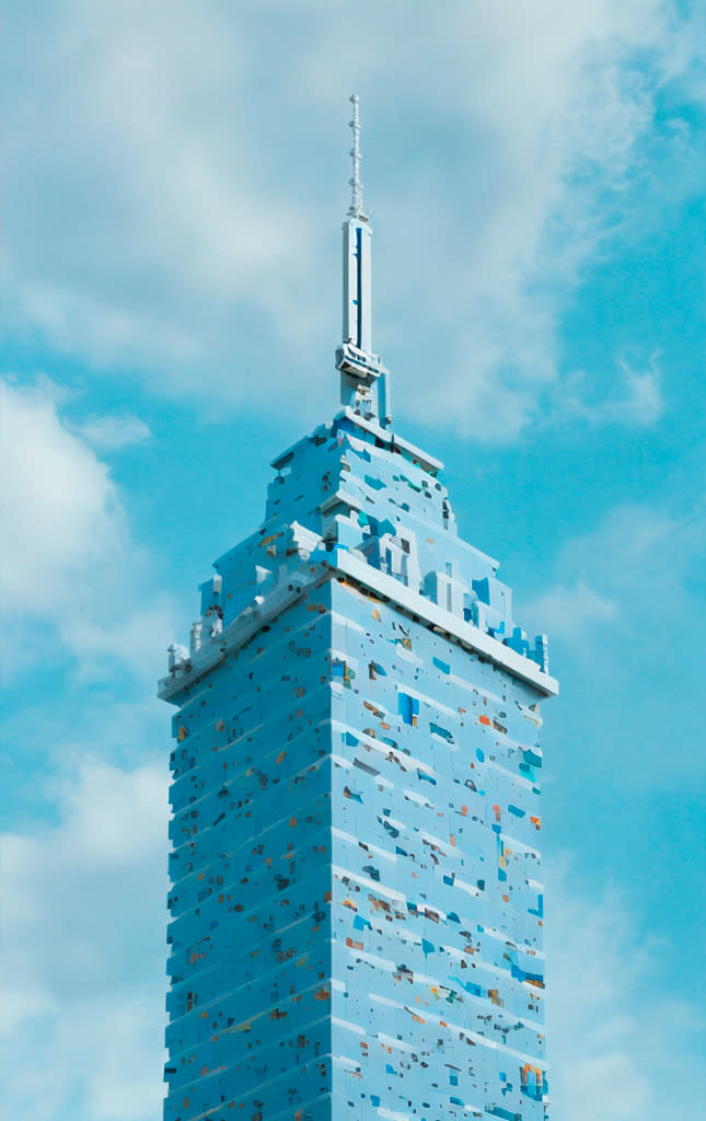 Sticker de Torre Latino azul hecha de bloques Lego para tarjeta de metro, débito, metrobus, crédito | Sticky Covers