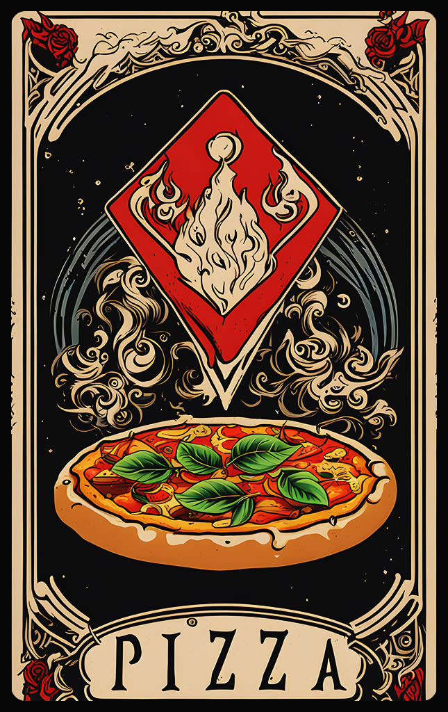 Sticker de Pizza margarita al estilo tarot para tarjeta de metro, débito, metrobus, crédito | Sticky Covers