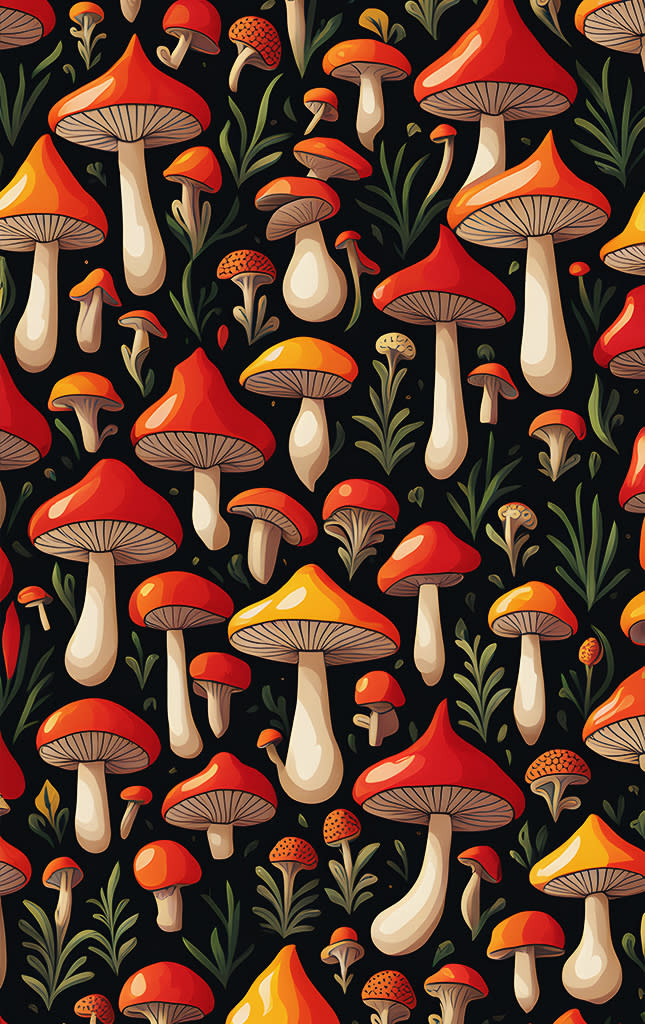 Sticker de Mosaico de hongos naranjas y plantas para tarjeta de metro, débito, metrobus, crédito | Sticky Covers