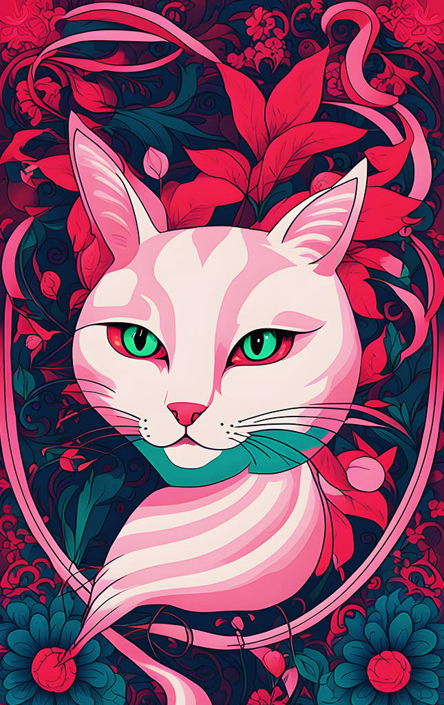 Sticker de Gato rosa con blanco con ojos verdes para tarjeta de metro, débito, metrobus, crédito | Sticky Covers