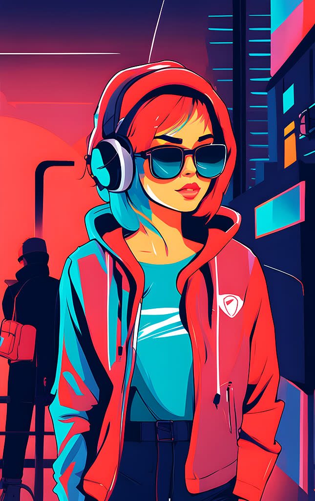 Sticker de Ilustración de chica cyberpunk para tarjeta de metro, débito, metrobus, crédito | Sticky Covers