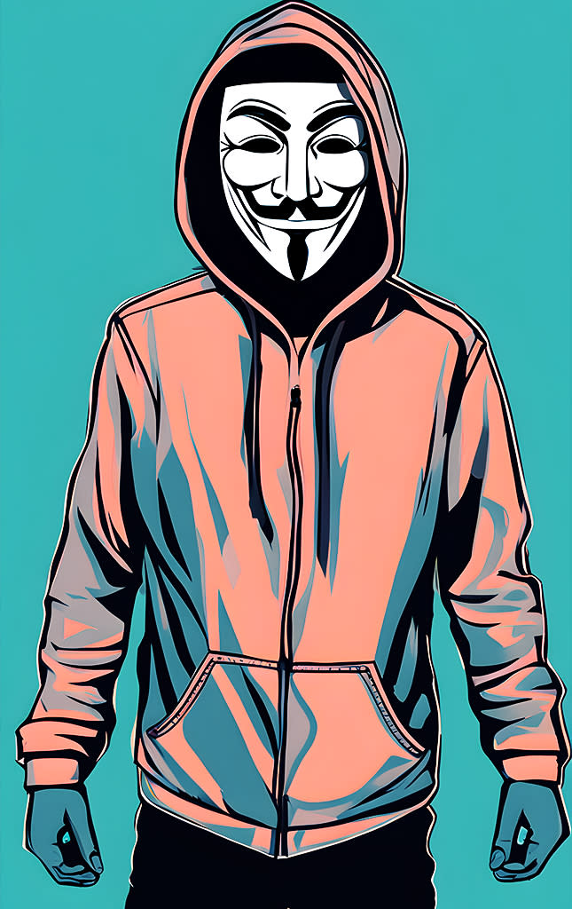 Sticker de Dibujo de máscara anonymous con hoodie para tarjeta de metro, débito, metrobus, crédito | Sticky Covers