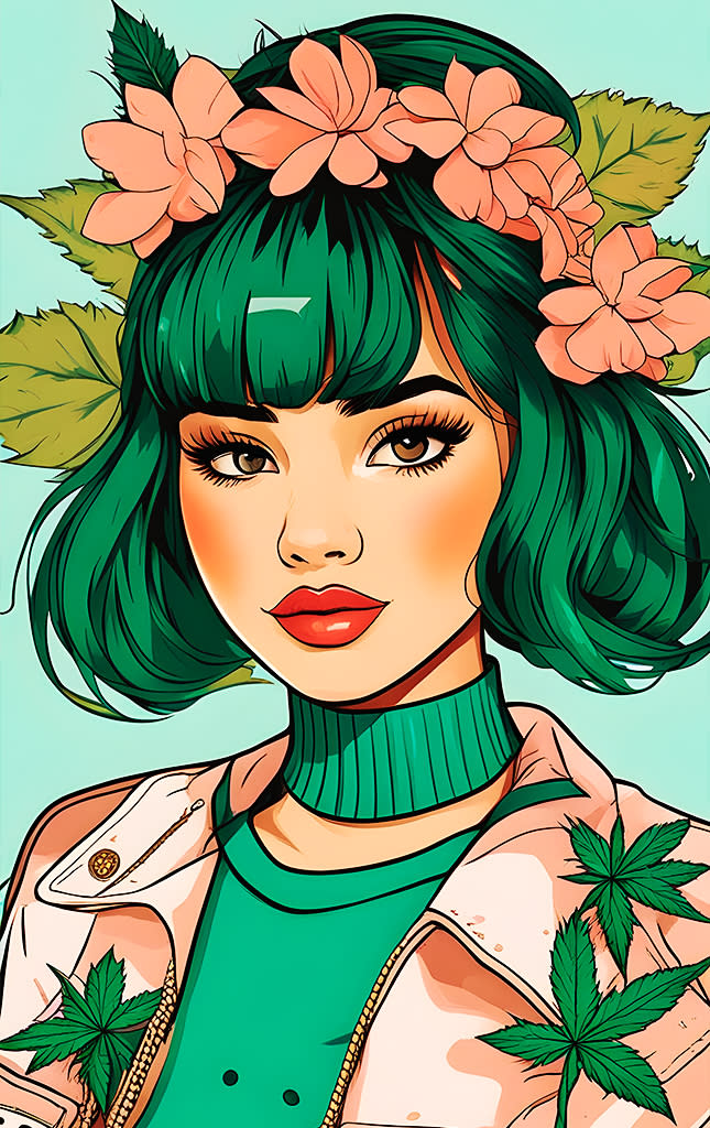 Sticker de  Dibujo de chica con outfit verde 420 para tarjeta de metro, débito, metrobus, crédito | Sticky Covers