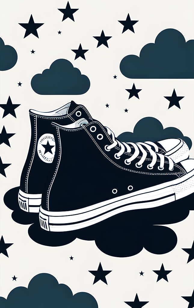 Sticker de Converse negros con nubes para tarjeta de metro, débito, metrobus, crédito | Sticky Covers