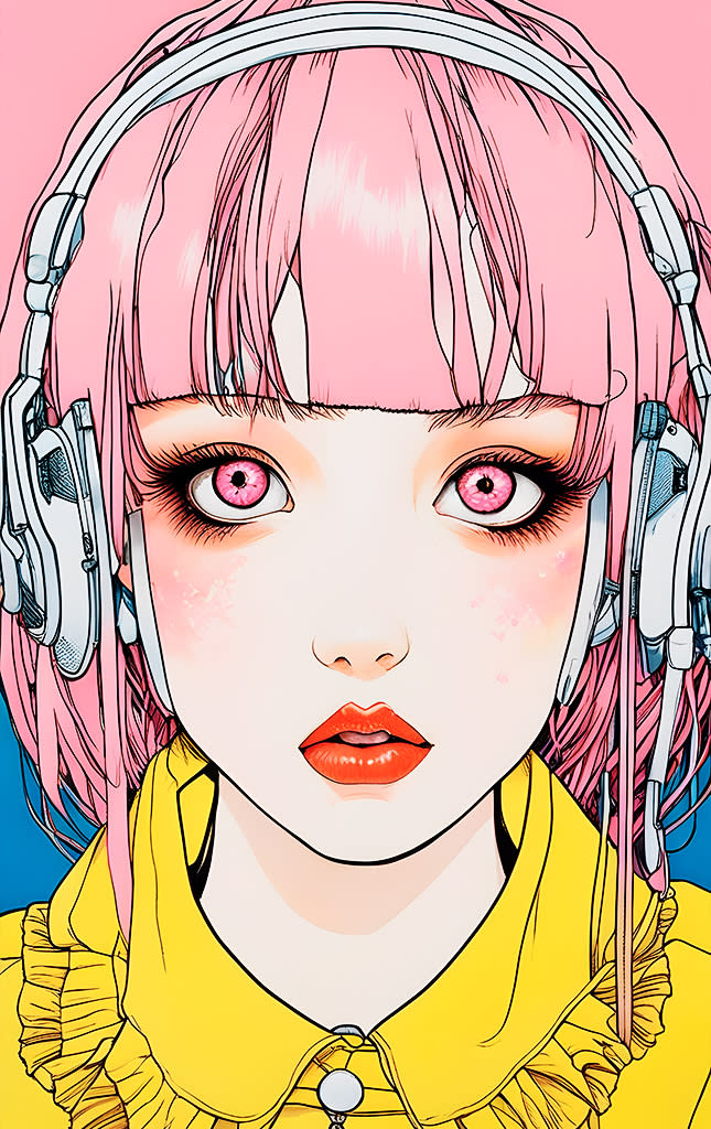Sticker de Chica anime con cabello rosa y audífonos para tarjeta de metro, débito, metrobus, crédito | Sticky Covers