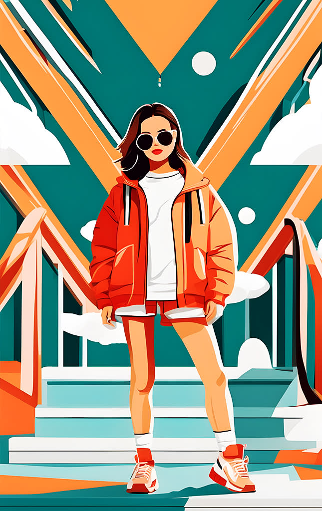 Sticker de Chica con outfit naranja casual para tarjeta de metro, débito, metrobus, crédito | Sticky Covers