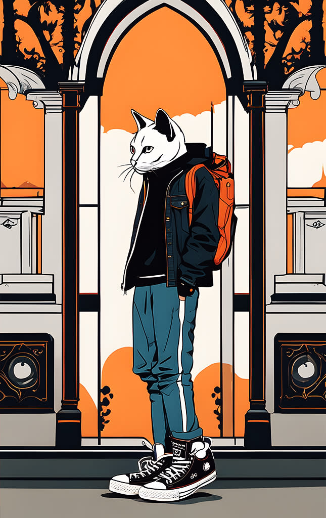 Sticker de Gato con outfit casual sneakers para tarjeta de metro, débito, metrobus, crédito | Sticky Covers