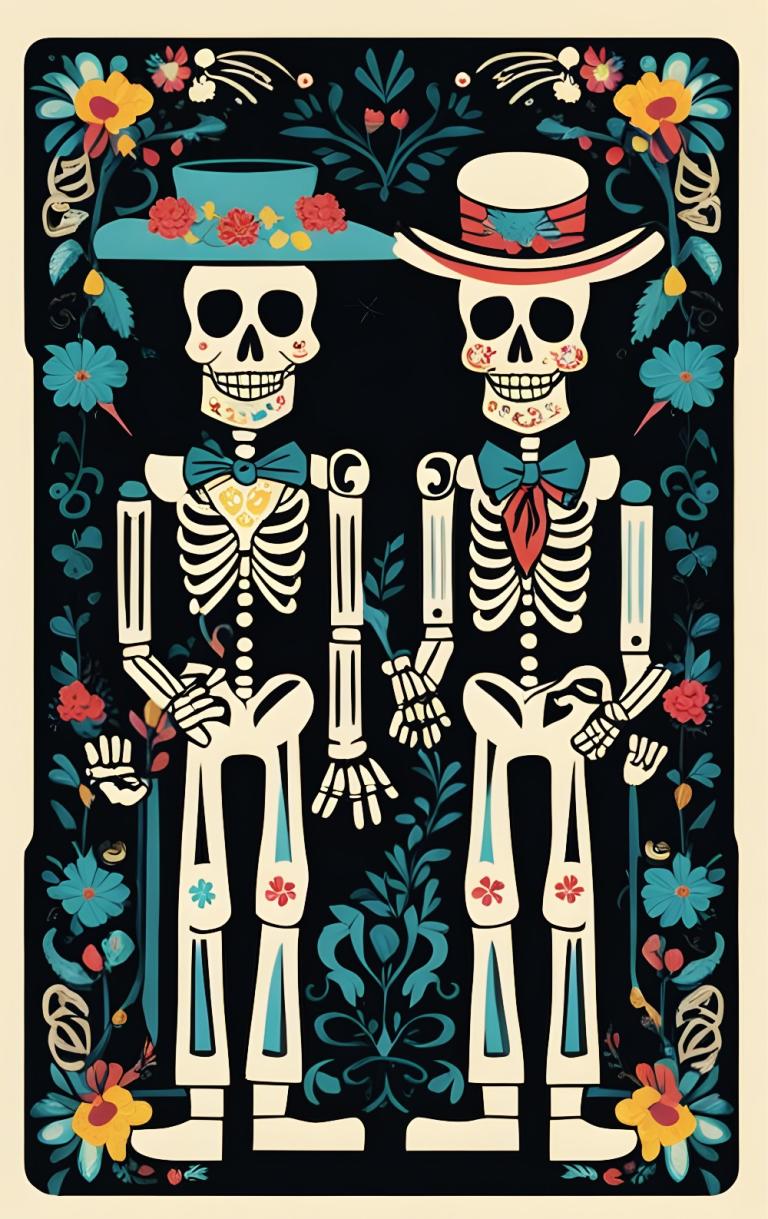 Sticker de Pareja de calaveras en día de muertos para tarjeta de metro, débito, metrobus, crédito | Sticky Covers
