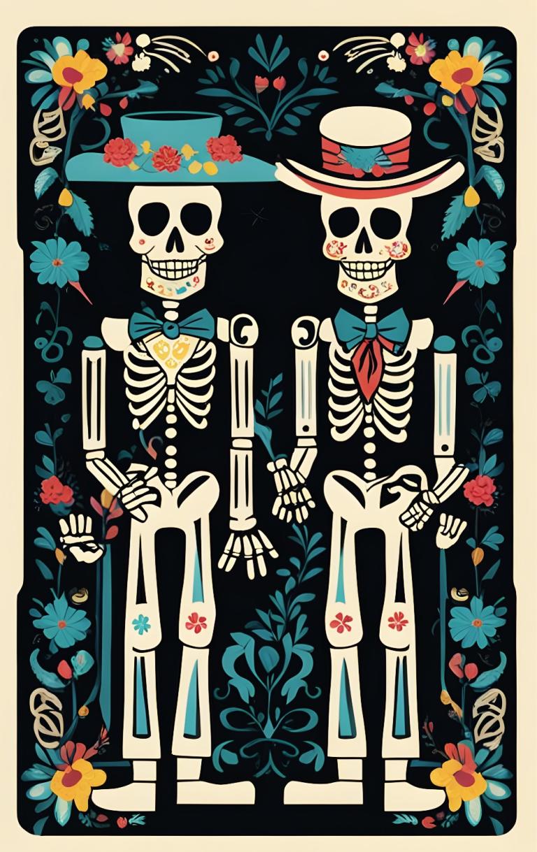 Sticker de Pareja de calaveras en día de muertos para tarjeta de metro, débito, metrobus, crédito | Sticky Covers