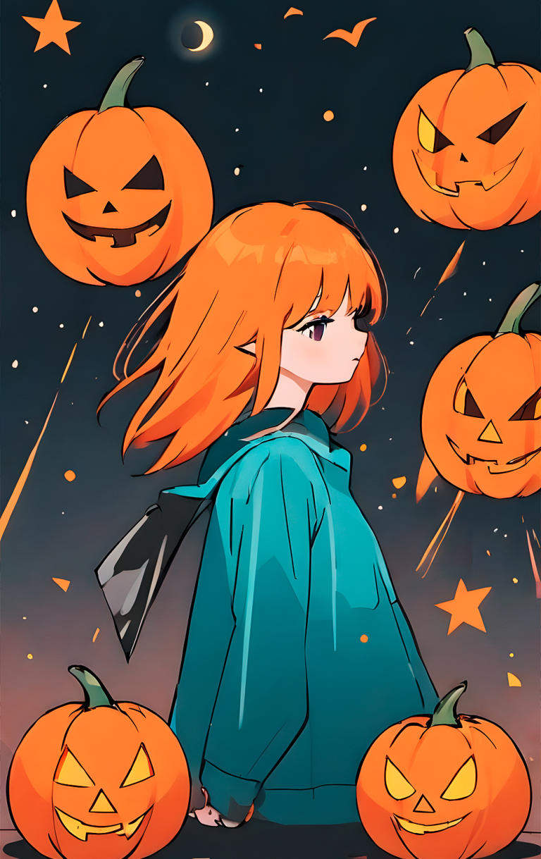 Sticker de Chica con calabazas en halloween para tarjeta de metro, débito, metrobus, crédito | Sticky Covers