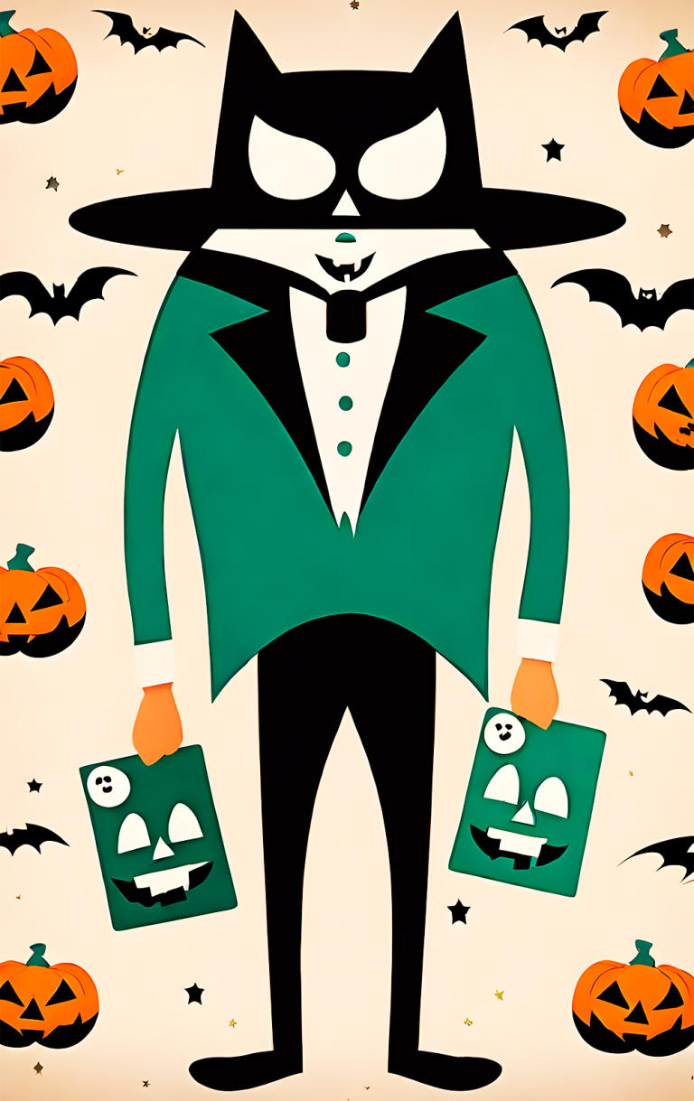 Sticker de Gato con disfraz para halloween para tarjeta de metro, débito, metrobus, crédito | Sticky Covers