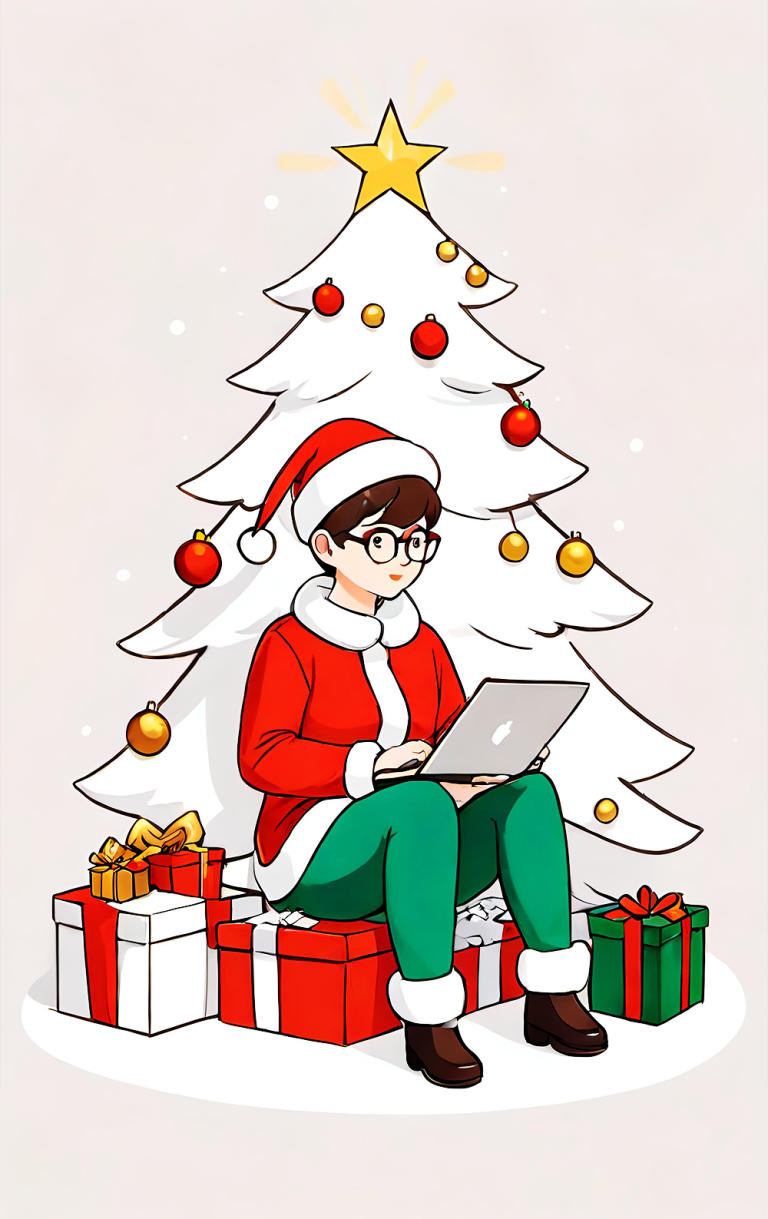 Sticker de Chico trabajando en navidad para tarjeta de metro, débito, metrobus, crédito | Sticky Covers