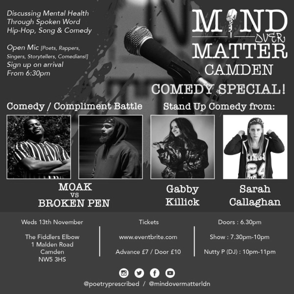 
                Mind Over Matter: Comedy Special! at The Fiddler's Elbow promotional image