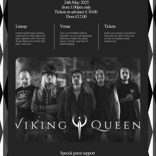 
                Viking Queen +The Paul Austin Band MATINEE GIG 1pm at The Fiddler's Elbow promotional image