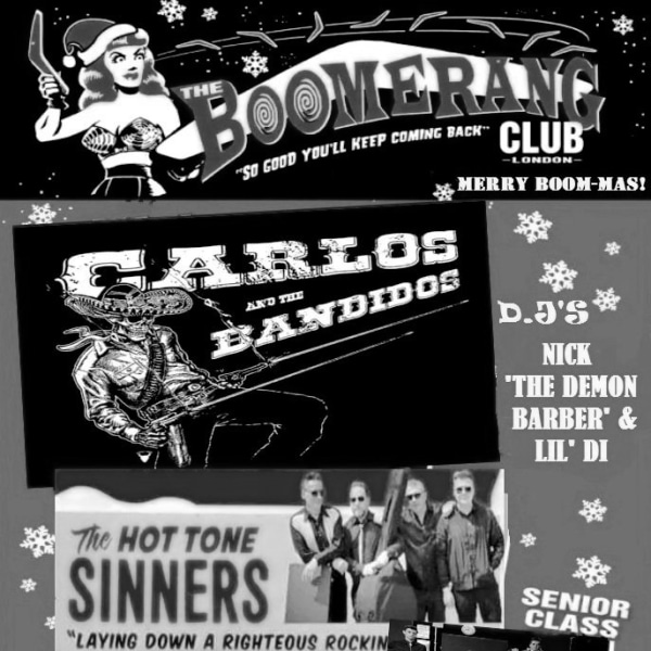 
                The Boomerang Club-Christmas Party! at The Fiddler's Elbow promotional image