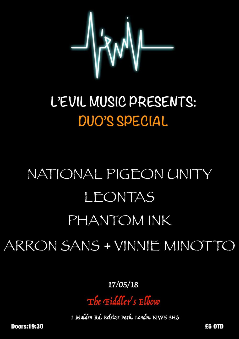 
                L'Evil Music Presents: Duo's Special at The Fiddler's Elbow promotional image