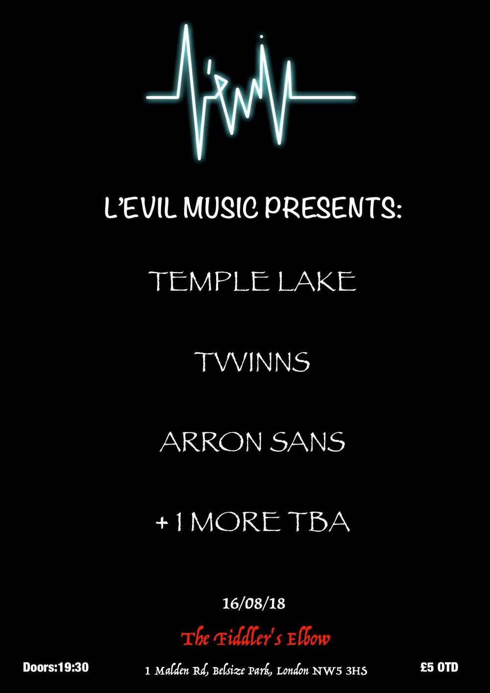 
                L'Evil Music Presents: Temple Lake // Tvvinns // More TBA at The Fiddler's Elbow promotional image