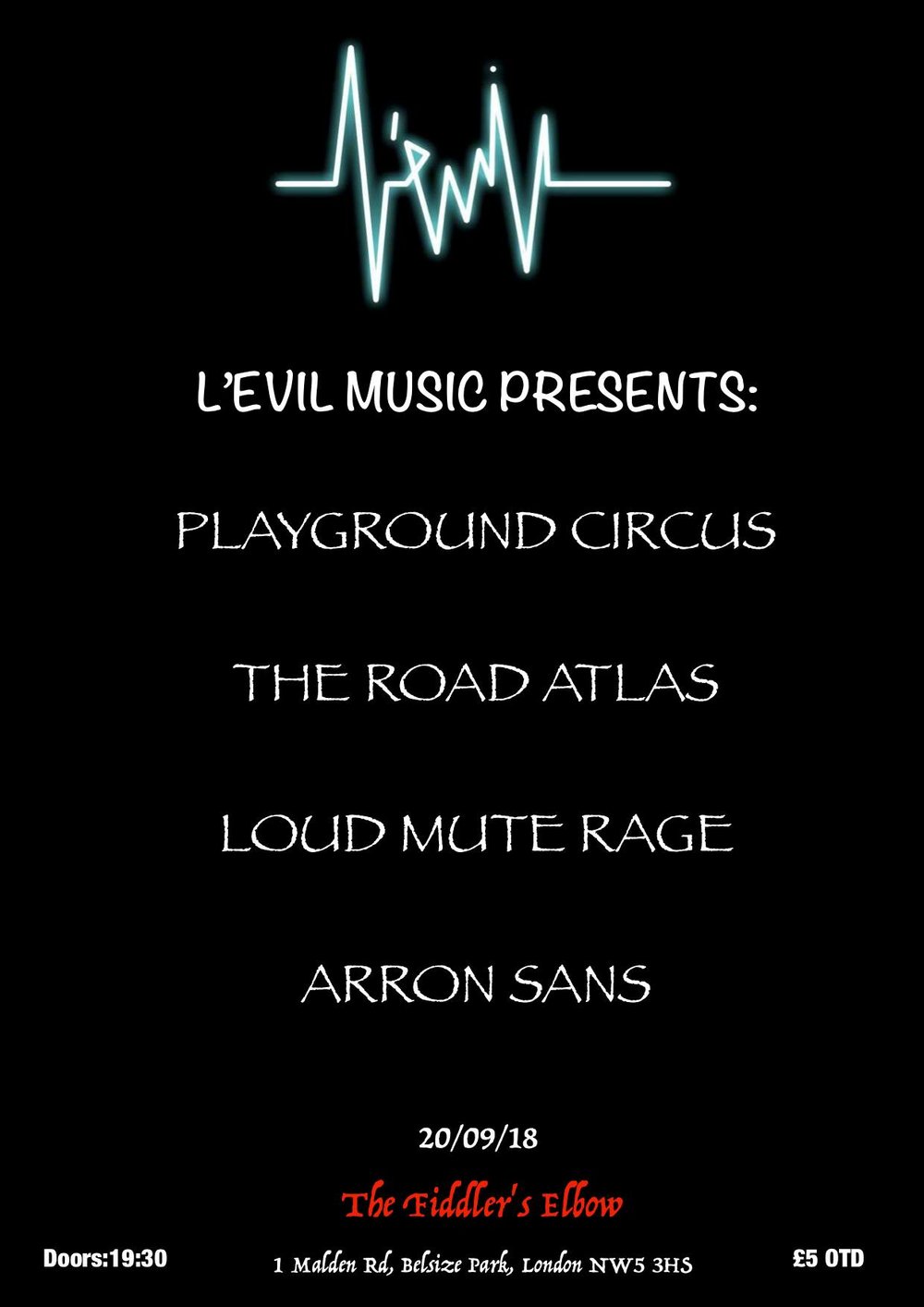 
                L'Evil Music Presents: Playground Circus, Road Atlas + more at The Fiddler's Elbow promotional image