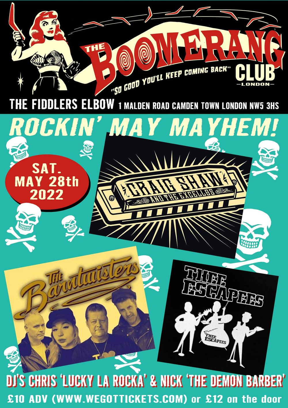 
                THE BOOMERANG CLUB - May Mayhem! Craig Shaw & The Excellos, The Barntwisters, Thee Escapees. at The Fiddler's Elbow promotional image