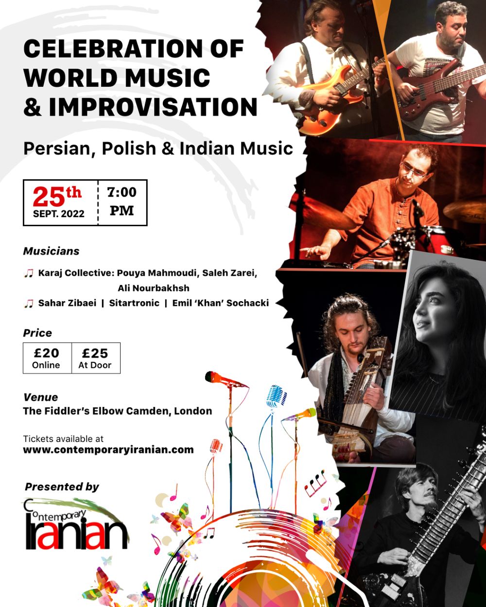 
                LIVE MUSIC EVENT - Persian, Polish & Indian Music at The Fiddler's Elbow promotional image