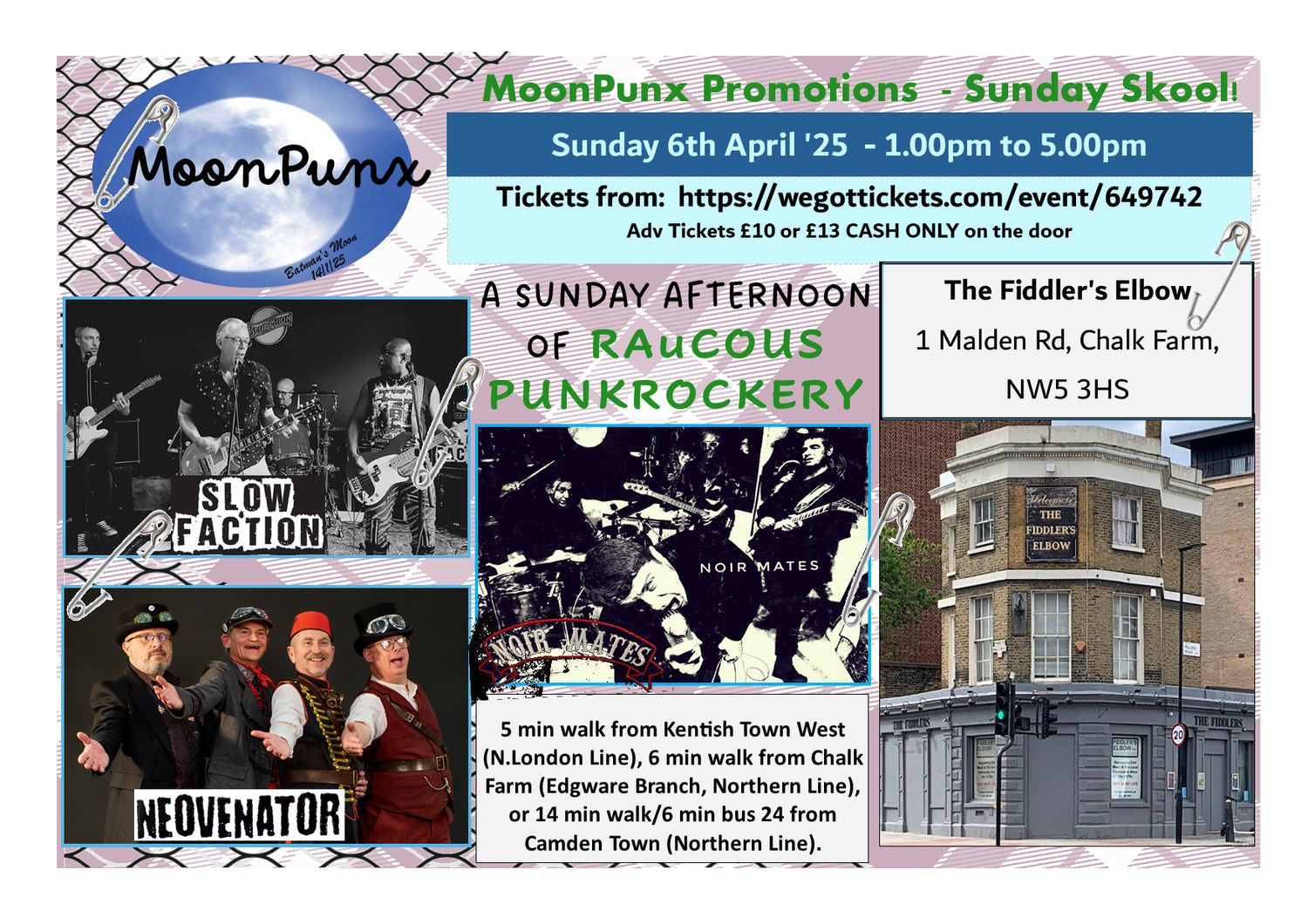 
                PUNK SUNDAY MATINEE Featuring Slow Faction, Noir Mates and Neovenator at The Fiddler's Elbow promotional image