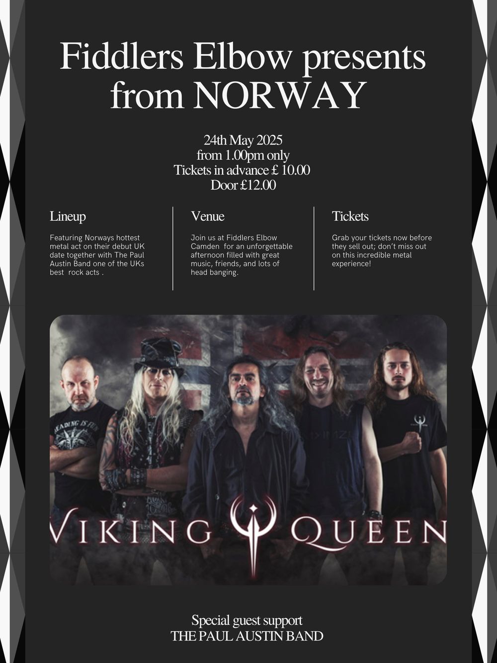 
                Viking Queen +The Paul Austin Band MATINEE GIG 1pm at The Fiddler's Elbow promotional image