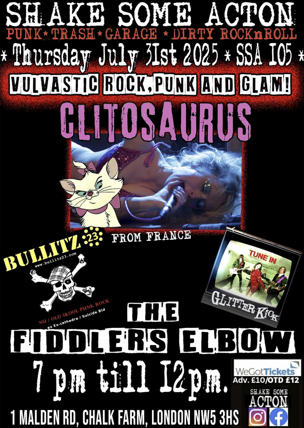 
                CLITOSAURUS, BULLITZ 23 , GLITER KICK at The Fiddler's Elbow promotional image