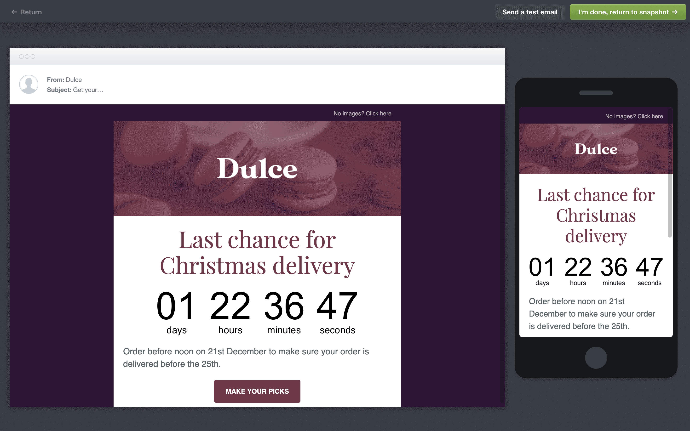 Screenshot of countdown timer preview