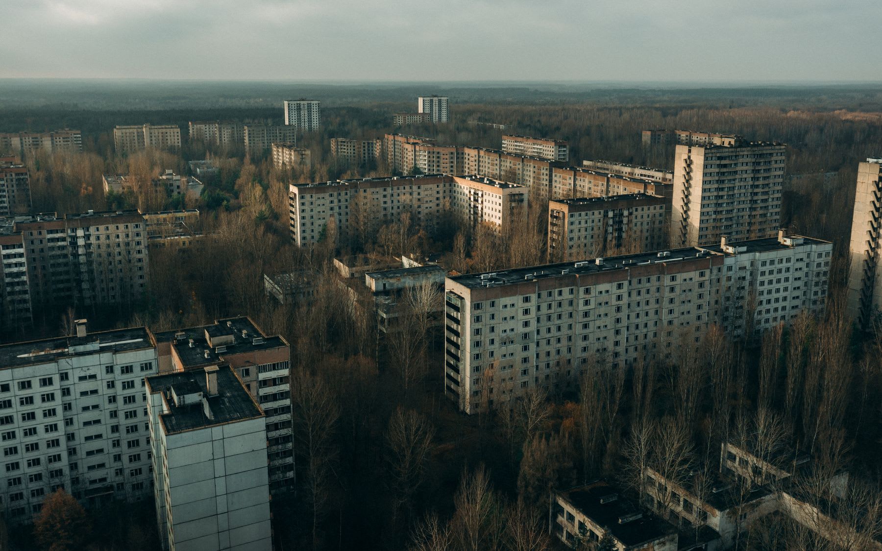 Abandoned buildings in a city in the Chernobyl exclusion zone