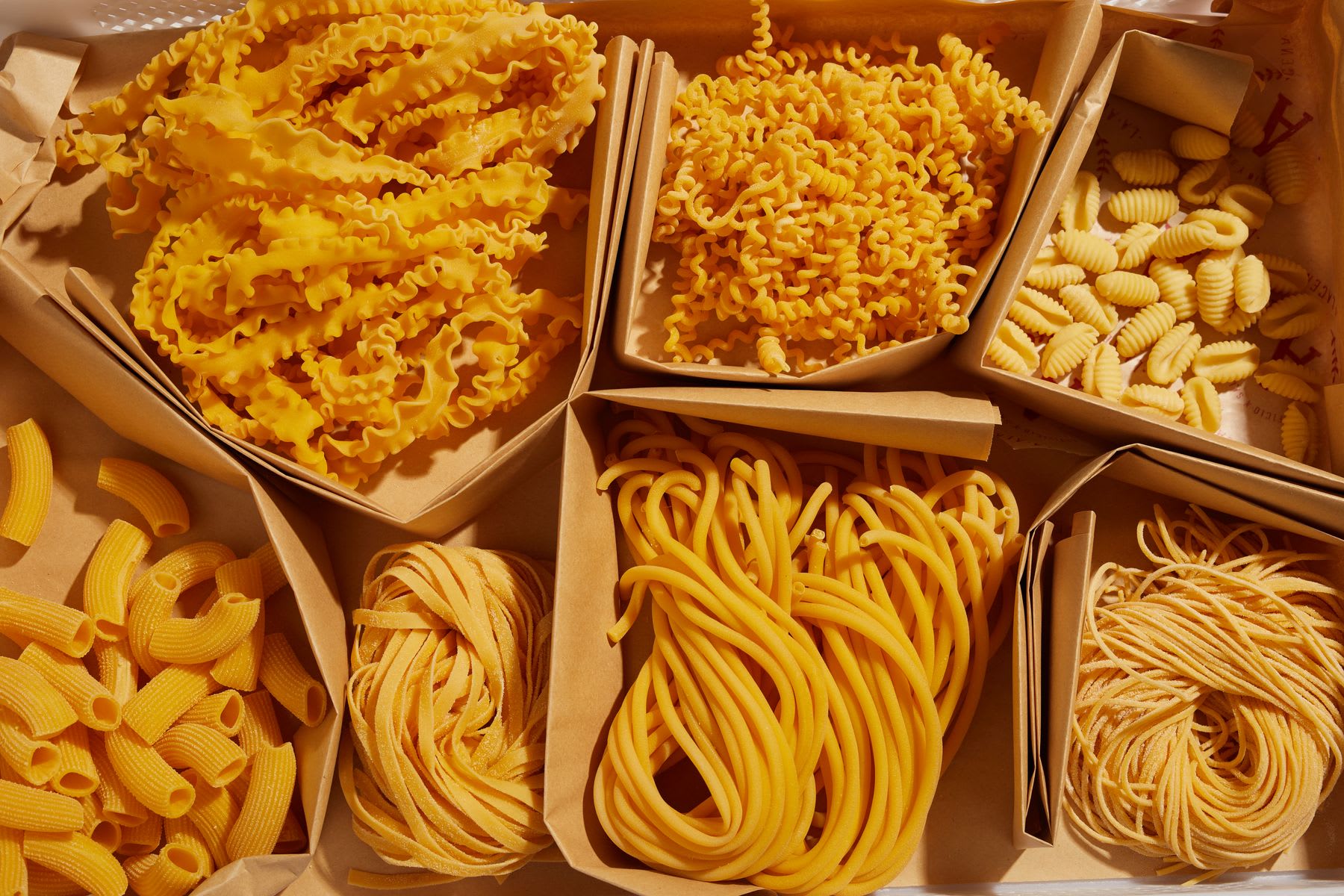 variety of dried pasta shapes