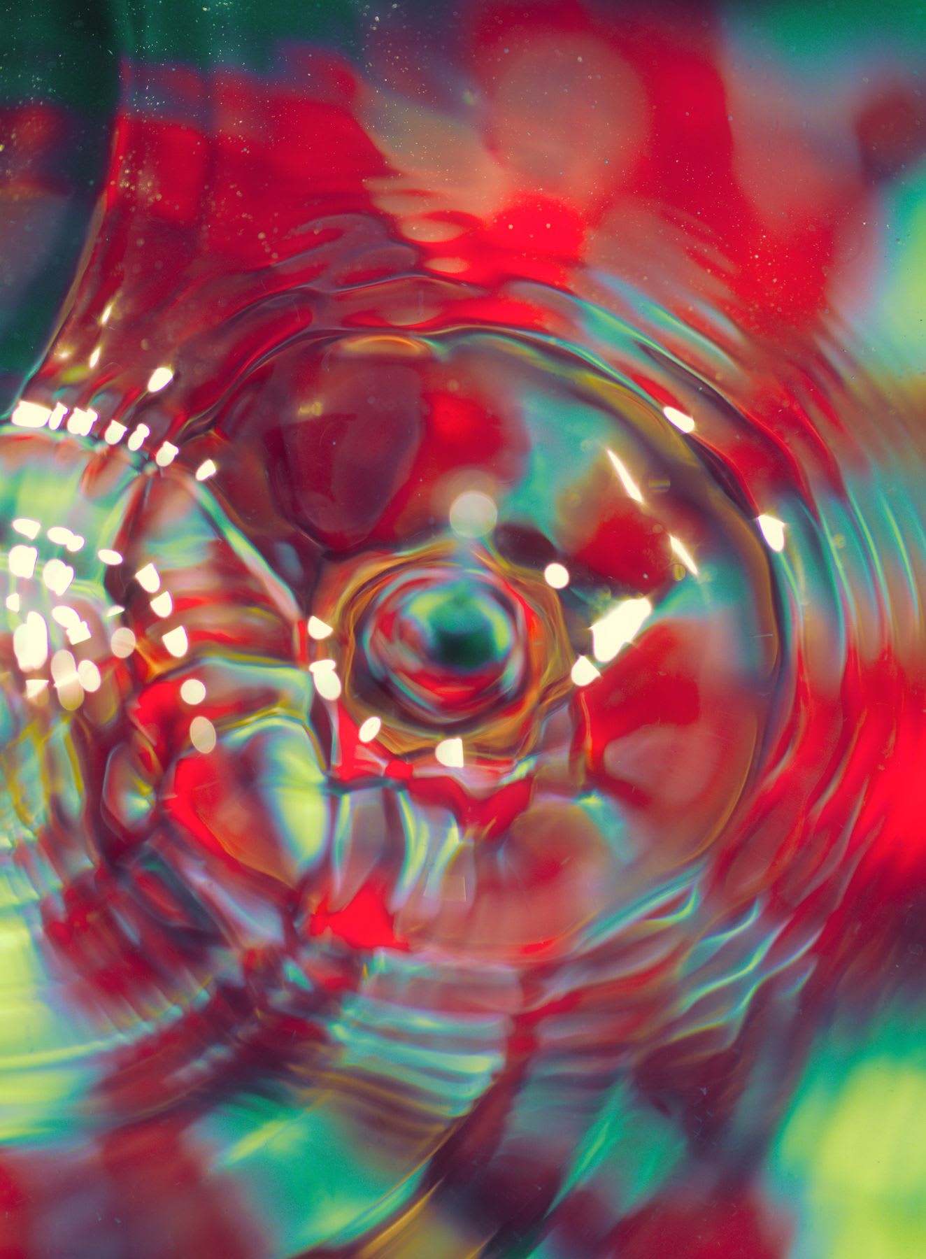 Abstract pattern with vibrant colors predominating red in water.