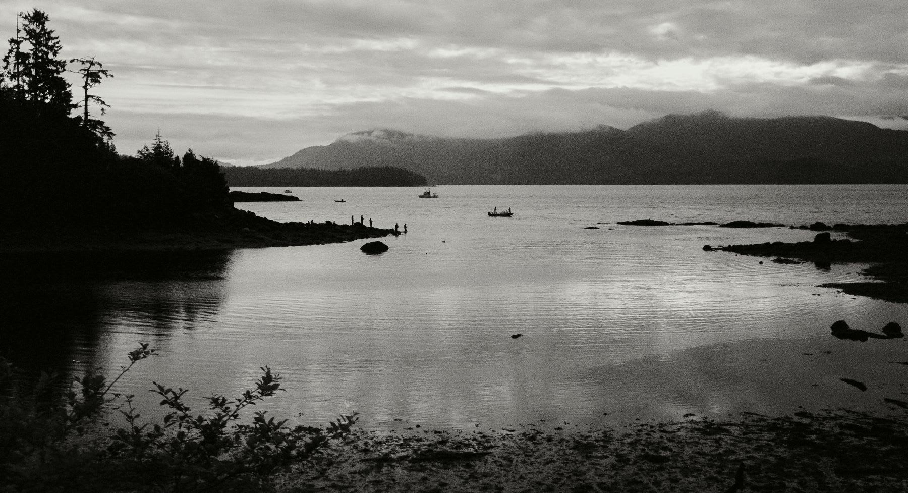 a lake against the sky, in monochrome casting