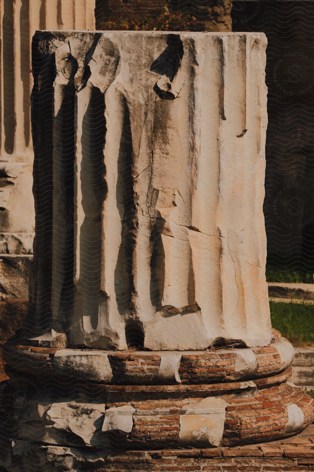 An ancient, weathered half-column showing signs of wear.