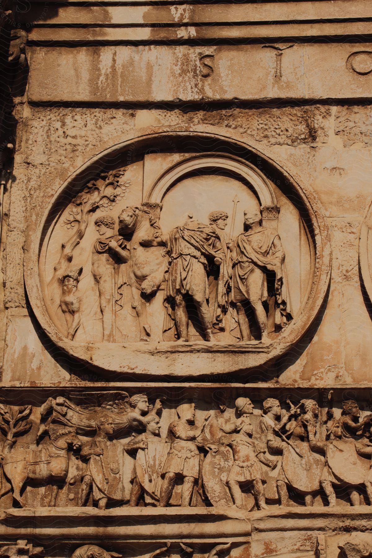 Stock photo of roman sculptures on the arch of constantine