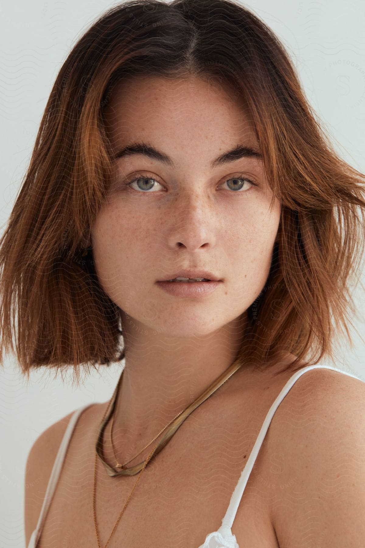 Young beautiful, freckled red head woman modeling